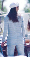 CHANEL 19C Light Blue LA PAUSA Buttons Tweed Jacket 40 シャネル ライト ブルー ラ パウザ ボタン ツイード ジャケット 即発