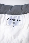 CHANEL 17B Light Grey Black Bow Logo Down Coat Jacket 34 36 38 シャネル ライトグレー ブラック リボン ロゴ ダウン ジャケット コート 即発