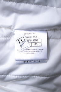 CHANEL 17B Light Grey Black Bow Logo Down Coat Jacket 34 36 38 シャネル ライトグレー ブラック リボン ロゴ ダウン ジャケット コート 即発