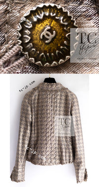 CHANEL 05PF Beige Waffle Trim Silk Jacket 38 シャネル ベージュ ワッフル トリム シルク ジャケット 即発