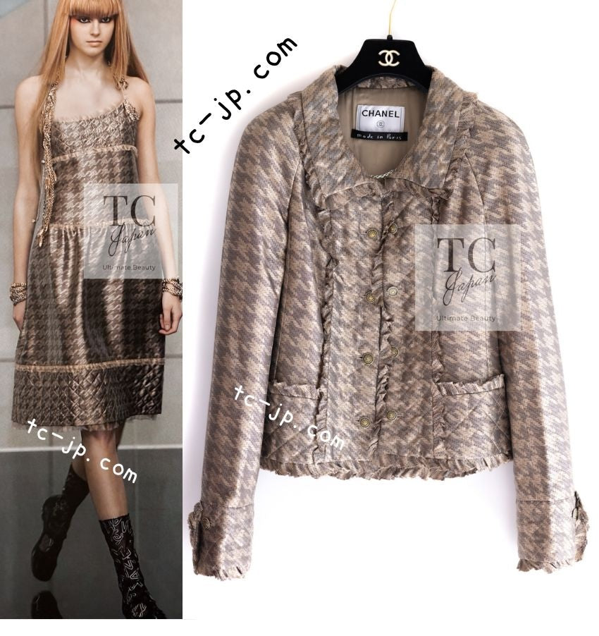 シャネル ジャケット CHANEL ベージュ ワッフル トリム シルク 05PF