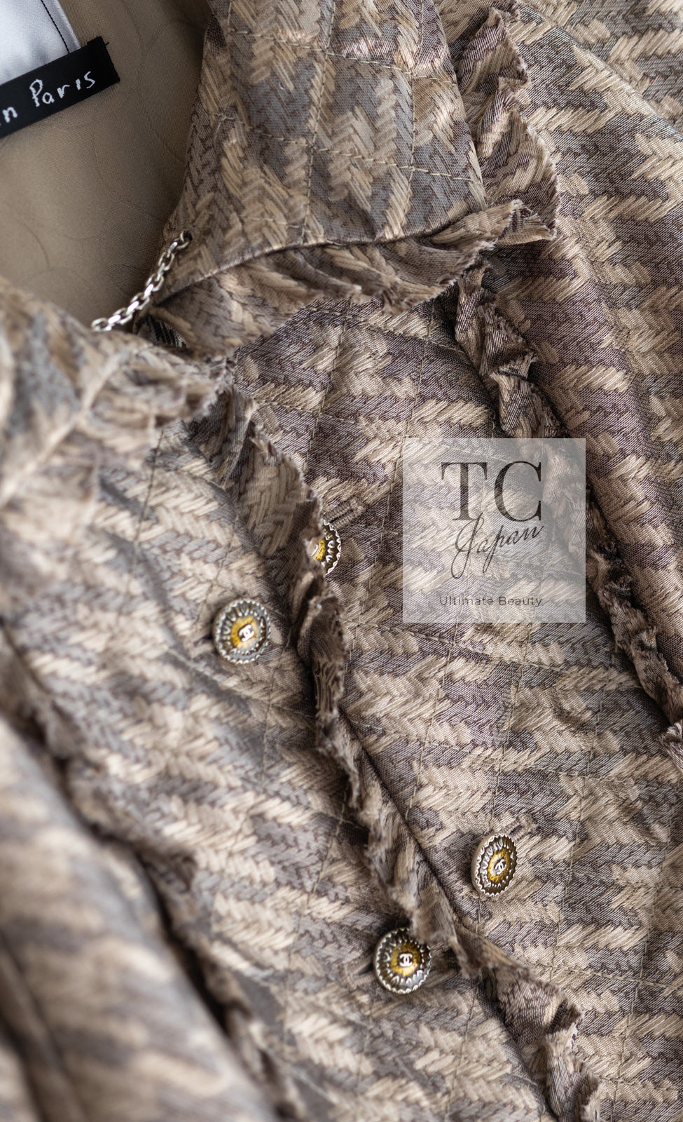 シャネル ジャケット CHANEL ベージュ ワッフル トリム シルク 05PF