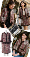 CHANEL 05A Rabbit Fur Trim Raspberry Brown Tweed Jacket Skirt Suit 38 シャネル ラビット・ファートリム・ラズベリー・ブラウン・ツイード・ジャケット・スカート・スーツ 即発