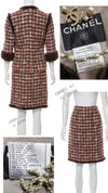 CHANEL 05A Rabbit Fur Trim Raspberry Brown Tweed Jacket Skirt Suit 38 シャネル ラビット・ファートリム・ラズベリー・ブラウン・ツイード・ジャケット・スカート・スーツ 即発
