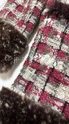 CHANEL 05A Rabbit Fur Trim Raspberry Brown Tweed Jacket Skirt Suit 38 シャネル ラビット・ファートリム・ラズベリー・ブラウン・ツイード・ジャケット・スカート・スーツ 即発