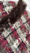 CHANEL 05A Rabbit Fur Trim Raspberry Brown Tweed Jacket Skirt Suit 38 シャネル ラビット・ファートリム・ラズベリー・ブラウン・ツイード・ジャケット・スカート・スーツ 即発