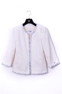 CHANEL 18S White Blue Trim Zipup Cotton Jacket 38 シャネル ホワイト ブルー トリム ジップアップ コットン ジャケット 即発
