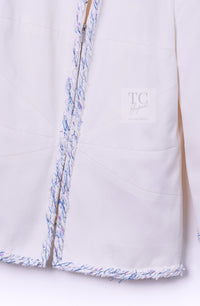 CHANEL 18S White Blue Trim Zipup Cotton Jacket 38 シャネル ホワイト ブルー トリム ジップアップ コットン ジャケット 即発