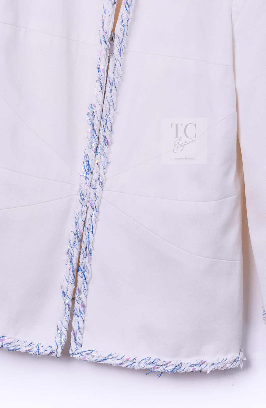CHANEL 18S White Blue Trim Zipup Cotton Jacket 38 シャネル ホワイト ブルー トリム ジップアップ コットン ジャケット 即発