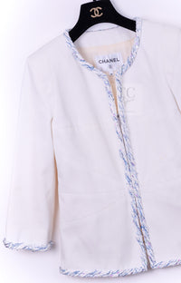 CHANEL 18S White Blue Trim Zipup Cotton Jacket 38 シャネル ホワイト ブルー トリム ジップアップ コットン ジャケット 即発