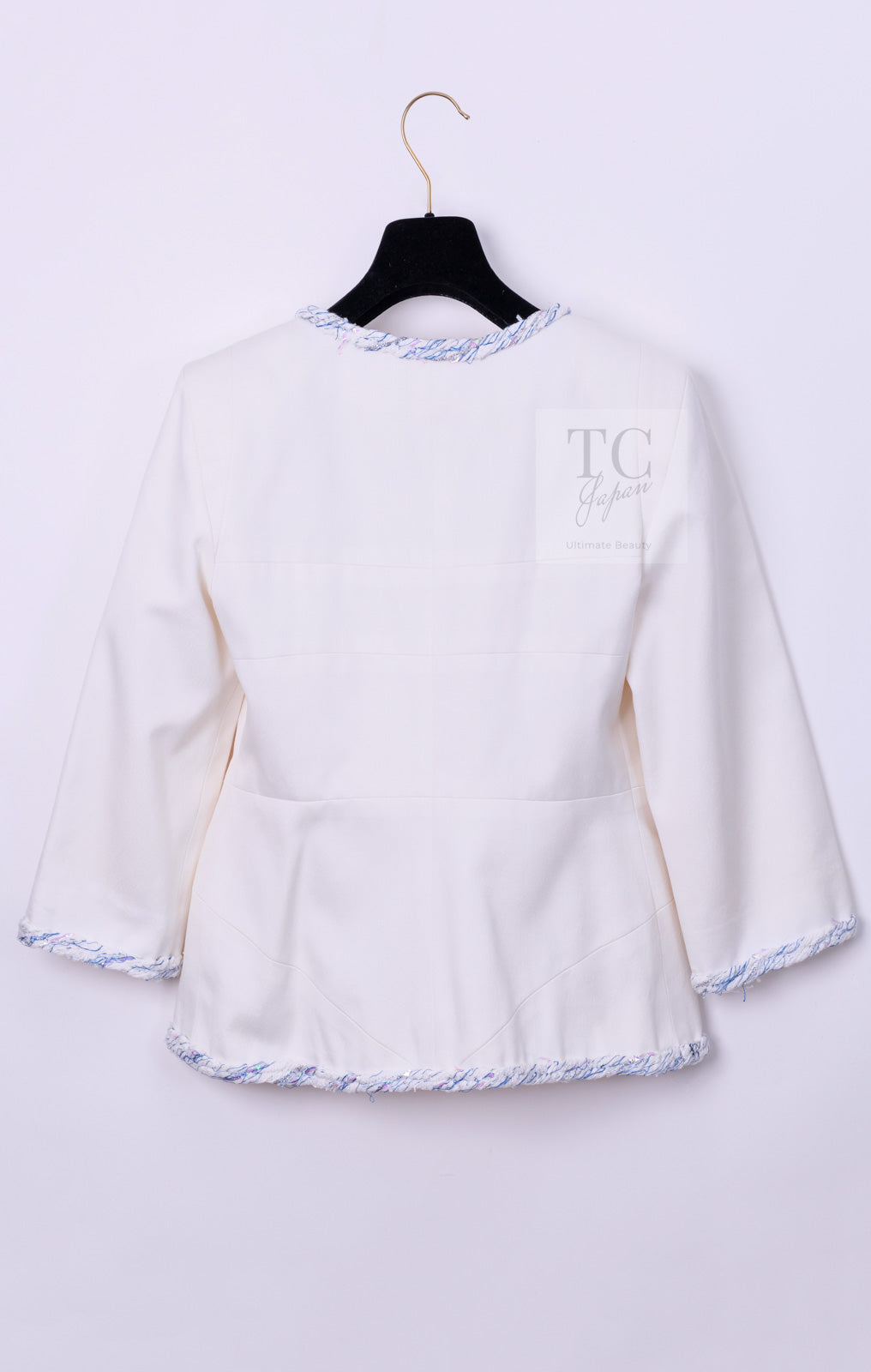 CHANEL 18S White Blue Trim Zipup Cotton Jacket 38 シャネル ホワイト ブルー トリム ジップアップ コットン ジャケット 即発