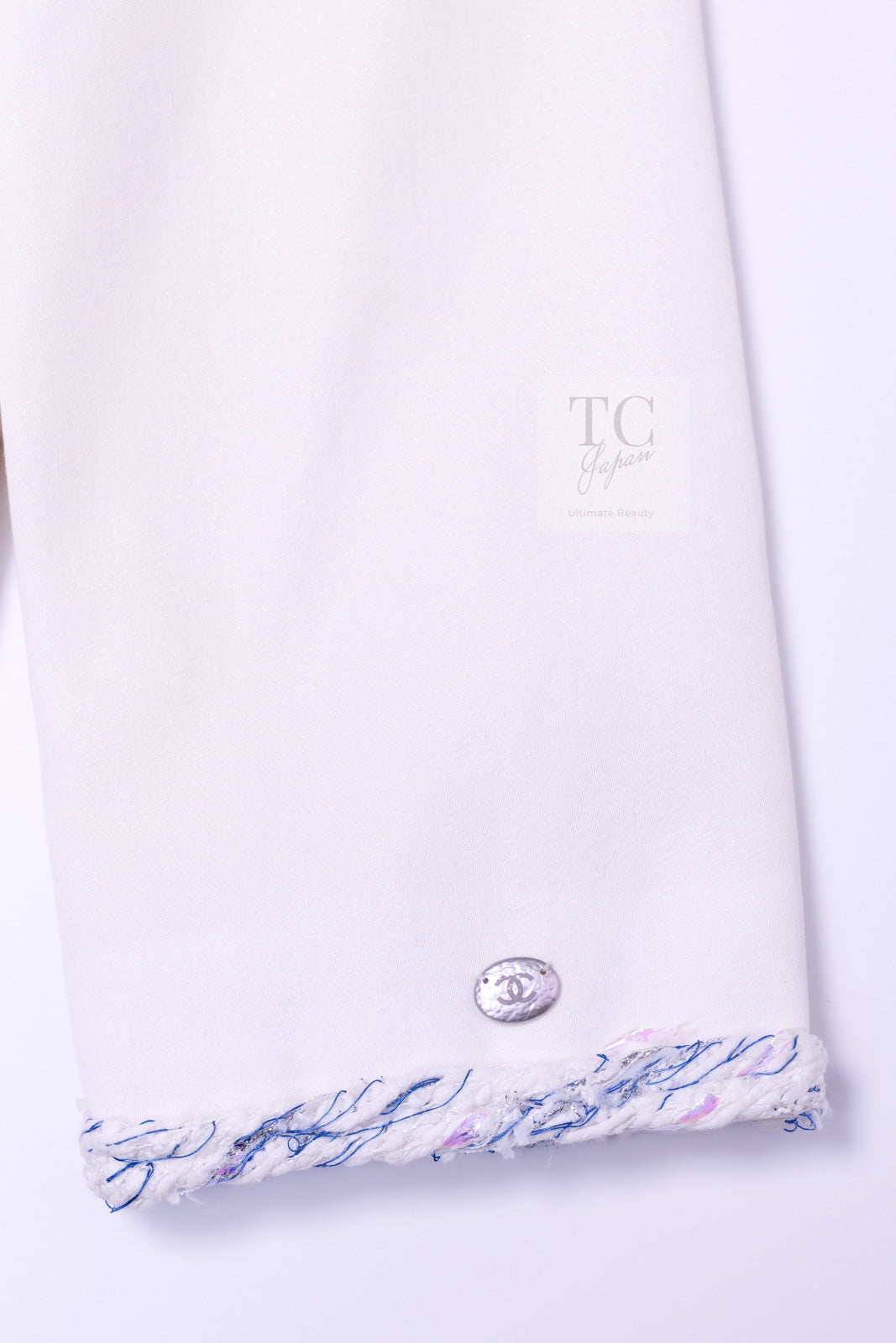 CHANEL 18S White Blue Trim Zipup Cotton Jacket 38 シャネル ホワイト ブルー トリム ジップアップ コットン ジャケット 即発