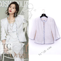 CHANEL 18S White Blue Trim Zipup Cotton Jacket 38 シャネル ホワイト ブルー トリム ジップアップ コットン ジャケット 即発