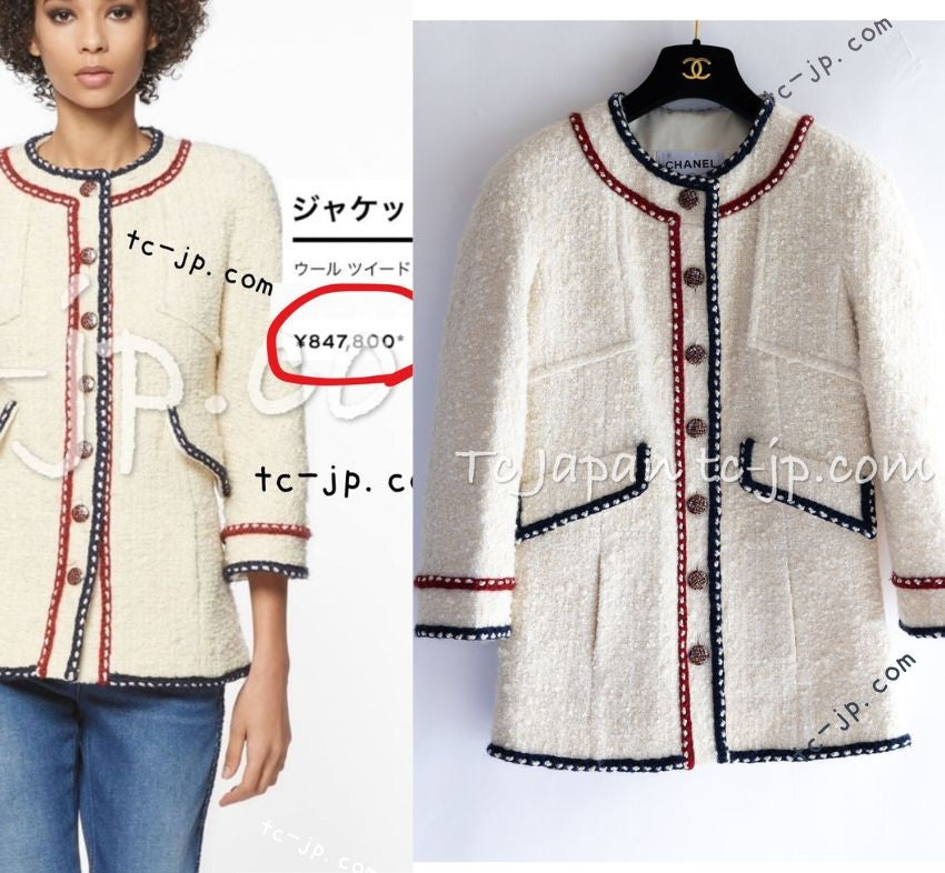 シャネル コート CHANEL アイボリー ネイビー レッド