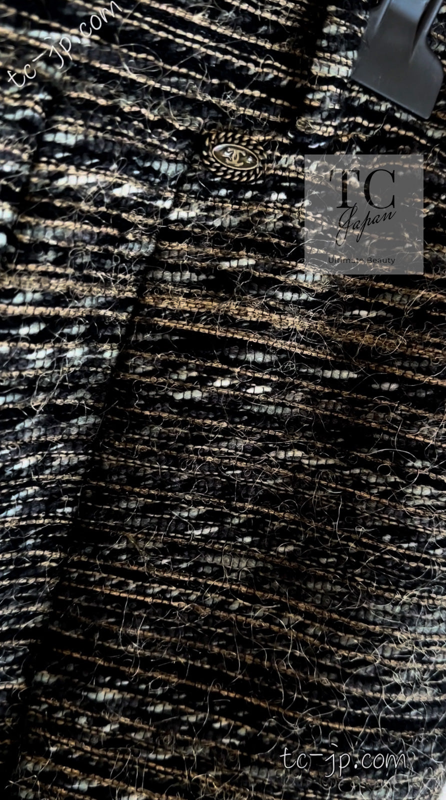 CHANEL 05A Black Charcoal Gray Wool Silk Mohair Tweed Skirt 42 シャネル ブラック チャコール グレー ウール シルク モヘア ツイード スカート 即発