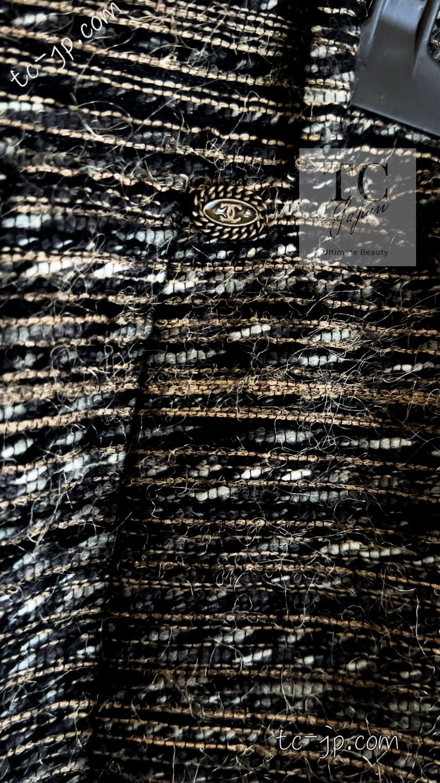 CHANEL 05A Black Charcoal Gray Wool Silk Mohair Tweed Skirt 42 シャネル ブラック チャコール グレー ウール シルク モヘア ツイード スカート 即発