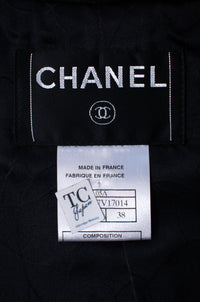 CHANEL 05A Black Charcoal Gray Rabbit Fur Trim Jacket Skirt Suit 38 42 シャネル ブラック チャコール グレー ラビット ファー トリム ツイード ジャケット スカート スーツ 即発