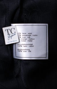 CHANEL 05A Black Charcoal Gray Rabbit Fur Trim Jacket Skirt Suit 38 42 シャネル ブラック チャコール グレー ラビット ファー トリム ツイード ジャケット スカート スーツ 即発