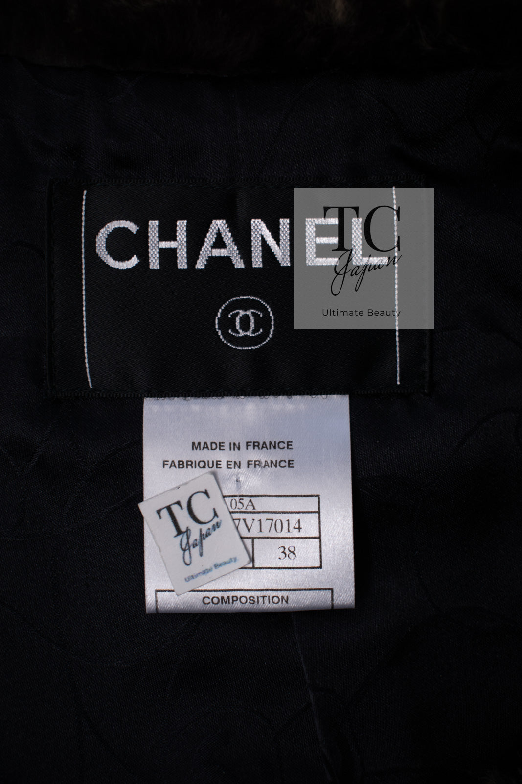 CHANEL 05A Black Charcoal Gray Rabbit Fur Trim Jacket Skirt Suit 38 42 シャネル ブラック チャコール グレー ラビット ファー トリム ツイード ジャケット スカート スーツ 即発
