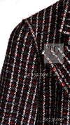 CHANEL 08A Red Black Gray Stripe Wool Cashemre Silk Angora Jacket 36 シャネル レッド ブラック グレー ストライプ ウール カシミア シルク アンゴラ ジャケット 即発