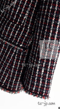 CHANEL 08A Red Black Gray Stripe Wool Cashemre Silk Angora Jacket 36 シャネル レッド ブラック グレー ストライプ ウール カシミア シルク アンゴラ ジャケット 即発