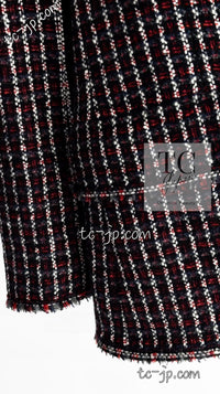 CHANEL 08A Red Black Gray Stripe Wool Cashemre Silk Angora Jacket 36 シャネル レッド ブラック グレー ストライプ ウール カシミア シルク アンゴラ ジャケット 即発