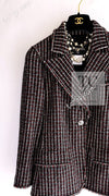 CHANEL 08A Red Black Gray Stripe Wool Cashemre Silk Angora Jacket 36 シャネル レッド ブラック グレー ストライプ ウール カシミア シルク アンゴラ ジャケット 即発