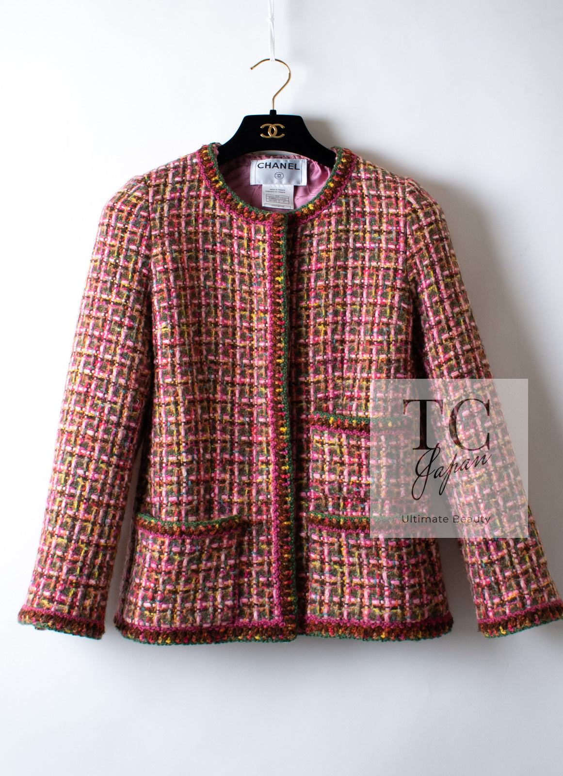 CHANEL 01A Vintage Red Pink Orange Multicolor Wool Tweed Jacket 40 シャネル ヴィンテージ レッド ピンク オレンジ マルチカラー ウール ツイード ジャケット 即発