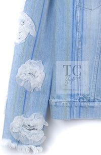 CHANEL 18S Light Blue Cotton Wash Denim Camellia Jacket Skirt Suit Set Up 36 38 シャネル ライト ブルー コットン デニム ウォッシュ カメリア ジャケット スカート スーツ セット アップ 即発