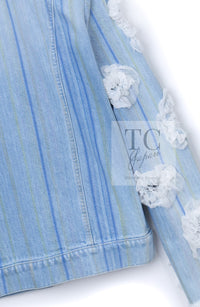 CHANEL 18S Light Blue Cotton Wash Denim Camellia Jacket Skirt Suit Set Up 36 38 シャネル ライト ブルー コットン デニム ウォッシュ カメリア ジャケット スカート スーツ セット アップ 即発