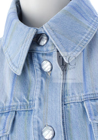 CHANEL 18S Light Blue Cotton Wash Denim Camellia Jacket Skirt Suit Set Up 36 38 シャネル ライト ブルー コットン デニム ウォッシュ カメリア ジャケット スカート スーツ セット アップ 即発