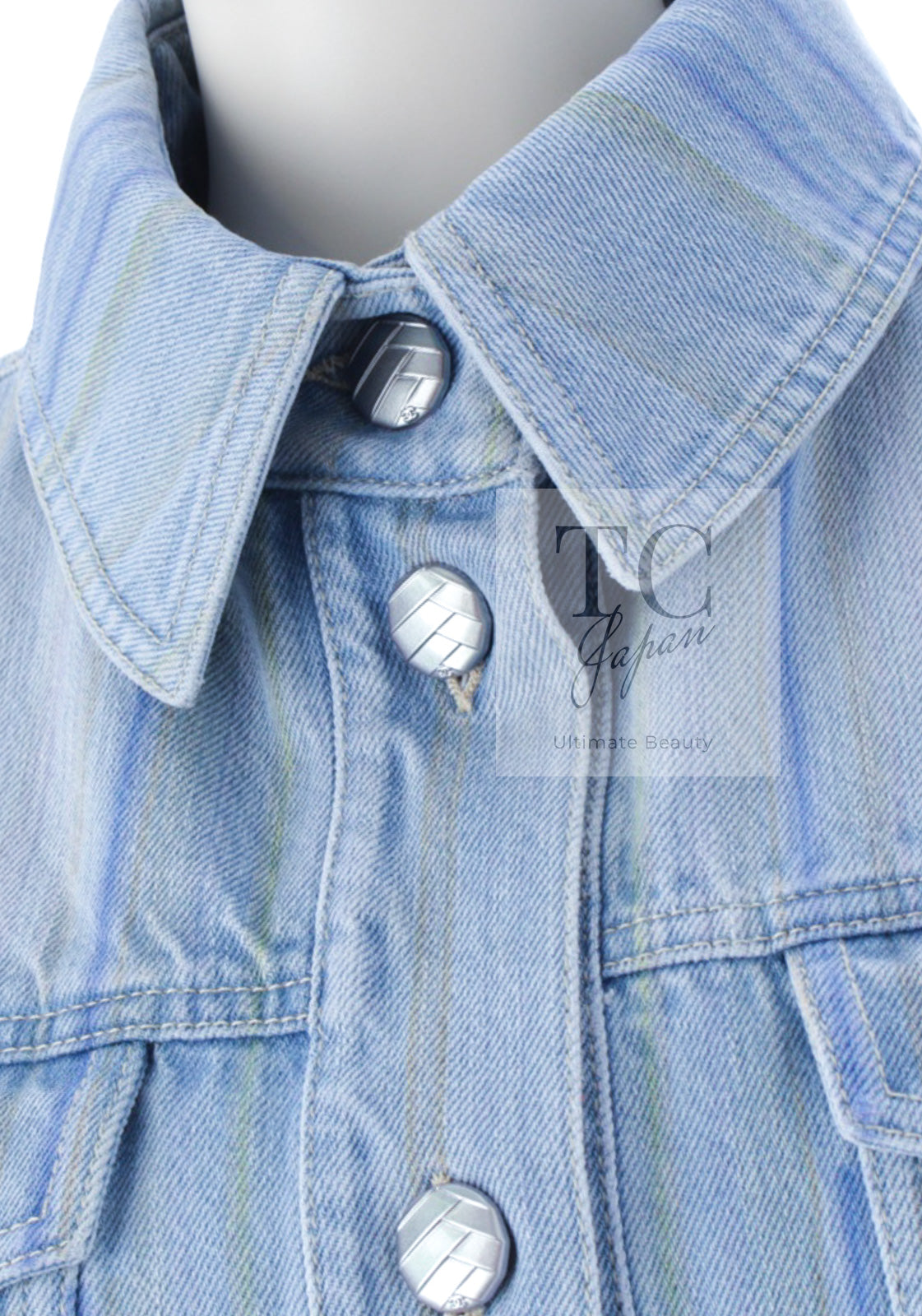 CHANEL 18S Light Blue Cotton Wash Denim Camellia Jacket Skirt Suit Set Up 36 38 シャネル ライト ブルー コットン デニム ウォッシュ カメリア ジャケット スカート スーツ セット アップ 即発