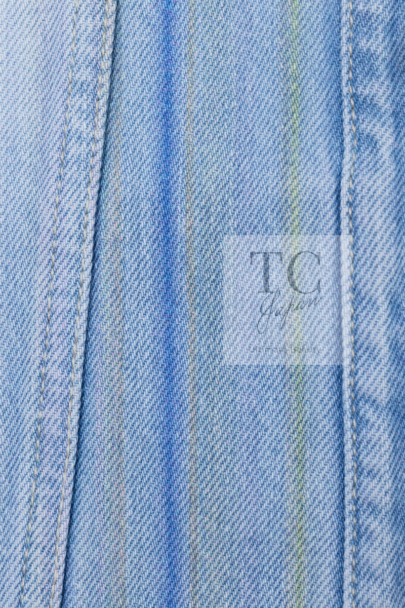 CHANEL 18S Light Blue Cotton Wash Denim Camellia Jacket Skirt Suit Set Up 36 38 シャネル ライト ブルー コットン デニム ウォッシュ カメリア ジャケット スカート スーツ セット アップ 即発