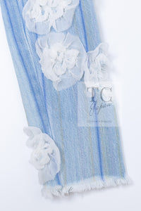 CHANEL 18S Light Blue Cotton Wash Denim Camellia Jacket Skirt Suit Set Up 36 38 シャネル ライト ブルー コットン デニム ウォッシュ カメリア ジャケット スカート スーツ セット アップ 即発