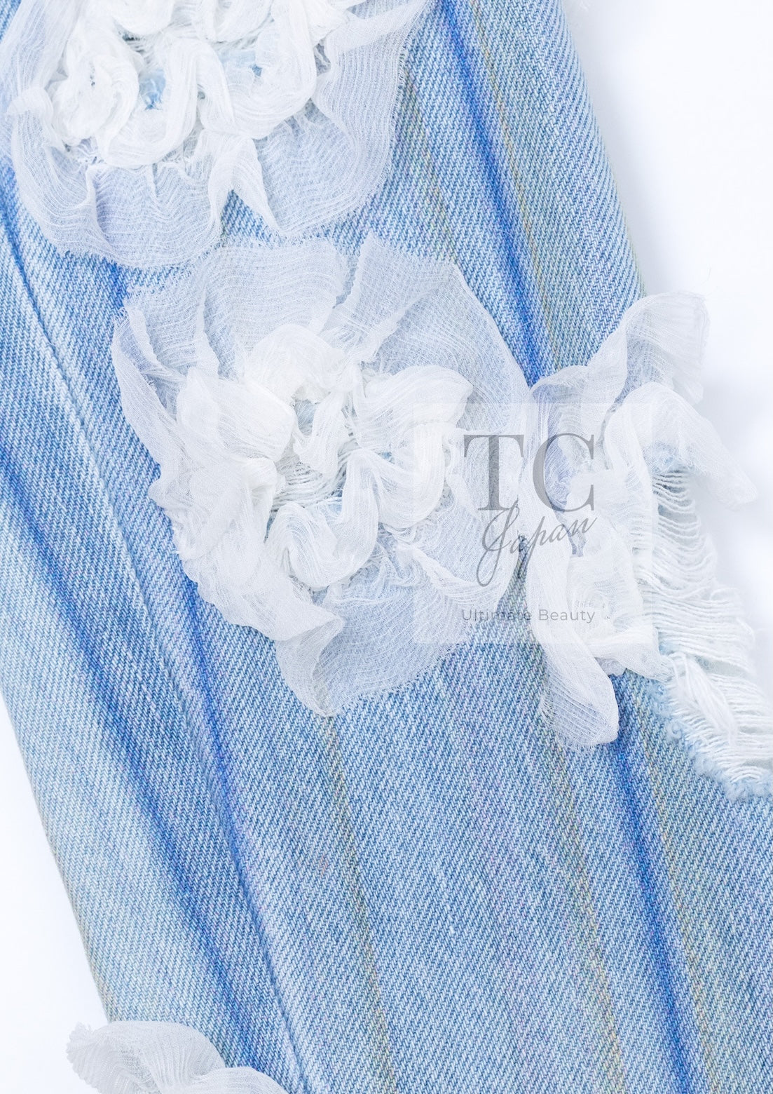 CHANEL 18S Light Blue Cotton Wash Denim Camellia Jacket Skirt Suit Set Up 36 38 シャネル ライト ブルー コットン デニム ウォッシュ カメリア ジャケット スカート スーツ セット アップ 即発