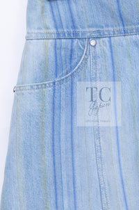CHANEL 18S Light Blue Cotton Wash Denim Camellia Jacket Skirt Suit Set Up 36 38 シャネル ライト ブルー コットン デニム ウォッシュ カメリア ジャケット スカート スーツ セット アップ 即発