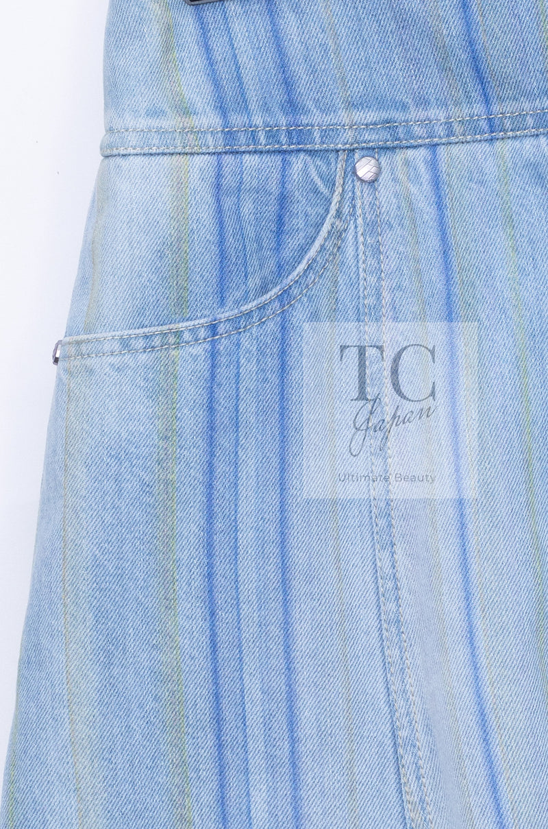CHANEL 18S Light Blue Cotton Wash Denim Camellia Jacket Skirt Suit Set Up 36 38 シャネル ライト ブルー コットン デニム ウォッシュ カメリア ジャケット スカート スーツ セット アップ 即発