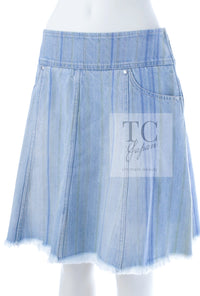 CHANEL 18S Light Blue Cotton Wash Denim Camellia Jacket Skirt Suit Set Up 36 38 シャネル ライト ブルー コットン デニム ウォッシュ カメリア ジャケット スカート スーツ セット アップ 即発