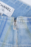 CHANEL 18S Light Blue Cotton Wash Denim Camellia Jacket Skirt Suit Set Up 36 38 シャネル ライト ブルー コットン デニム ウォッシュ カメリア ジャケット スカート スーツ セット アップ 即発