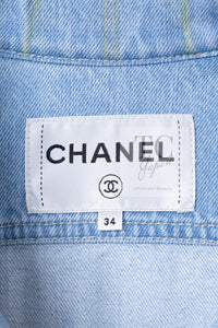 CHANEL 18S Light Blue Cotton Wash Denim Camellia Jacket Skirt Suit Set Up 36 38 シャネル ライト ブルー コットン デニム ウォッシュ カメリア ジャケット スカート スーツ セット アップ 即発