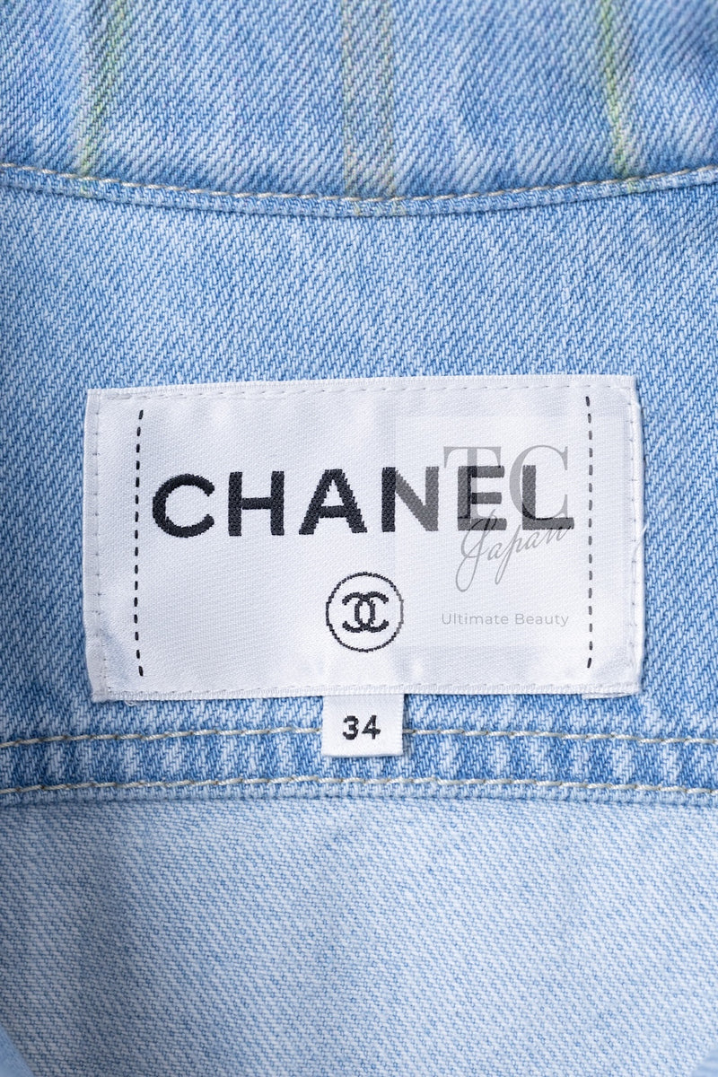 CHANEL 18S Light Blue Cotton Wash Denim Camellia Jacket Skirt Suit Set Up 36 38 シャネル ライト ブルー コットン デニム ウォッシュ カメリア ジャケット スカート スーツ セット アップ 即発