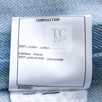 CHANEL 18S Light Blue Cotton Wash Denim Camellia Jacket Skirt Suit Set Up 36 38 シャネル ライト ブルー コットン デニム ウォッシュ カメリア ジャケット スカート スーツ セット アップ 即発