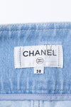 CHANEL 18S Light Blue Cotton Wash Denim Camellia Jacket Skirt Suit Set Up 36 38 シャネル ライト ブルー コットン デニム ウォッシュ カメリア ジャケット スカート スーツ セット アップ 即発