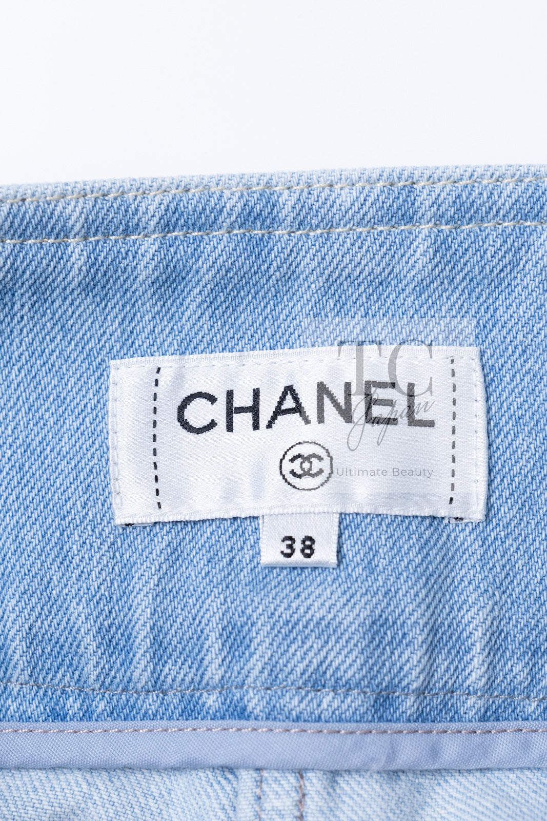 CHANEL 18S Light Blue Cotton Wash Denim Camellia Jacket Skirt Suit Set Up 36 38 シャネル ライト ブルー コットン デニム ウォッシュ カメリア ジャケット スカート スーツ セット アップ 即発