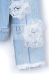 CHANEL 18S Light Blue Cotton Wash Denim Camellia Jacket Skirt Suit Set Up 36 38 シャネル ライト ブルー コットン デニム ウォッシュ カメリア ジャケット スカート スーツ セット アップ 即発