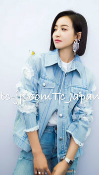CHANEL 18S Light Blue Cotton Wash Denim Camellia Jacket Skirt Suit Set Up 36 38 シャネル ライト ブルー コットン デニム ウォッシュ カメリア ジャケット スカート スーツ セット アップ 即発