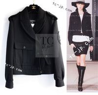 CHANEL 12A Black CC Logo Riders Blouson Coat Jacket 34 36 38 40 シャネル ブラック CC ロゴ ライダース ウール ブルゾン コート ジャケット 即発