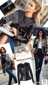 CHANEL 17B Black Lambskin Leather Chain Trim Jacket 36 シャネル ブラック ラム スキン レザー チェーン トリム ジャケット 即発