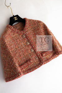 CHANEL 16PF Orange Brown Beige Tweed Jacket Cape 34 36 38 シャネル オレンジ ブラウン ベージュ ツイード ジャケット ポンチョ ケープ 即発