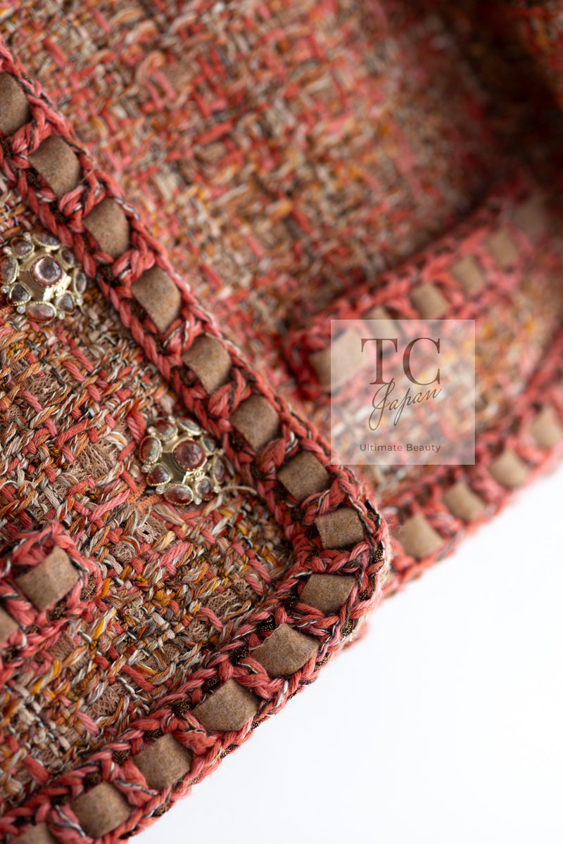 CHANEL 16PF Orange Brown Beige Tweed Jacket Cape 34 36 38 シャネル オレンジ ブラウン ベージュ ツイード ジャケット ポンチョ ケープ 即発